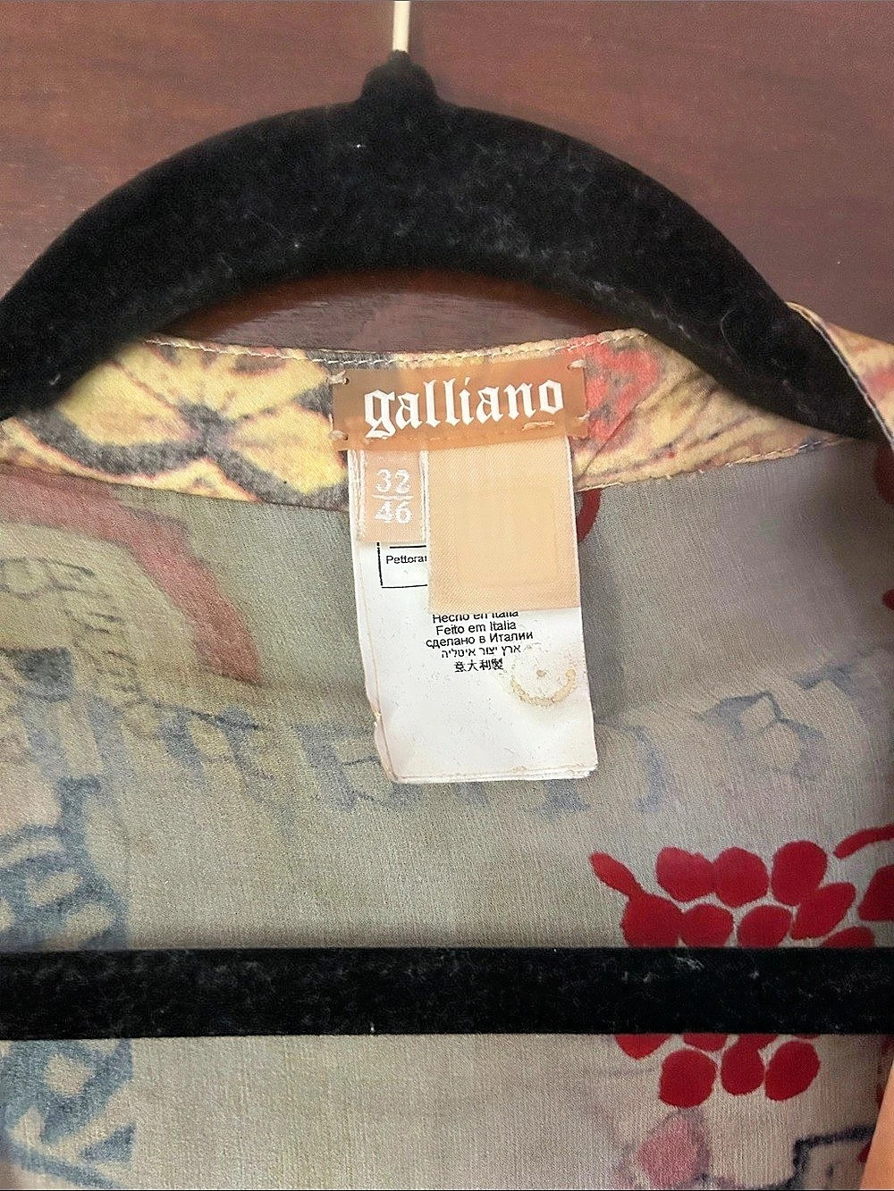 Galliano Printed Blouse in Beige & Blue Size 32 - Picture 3 of 4